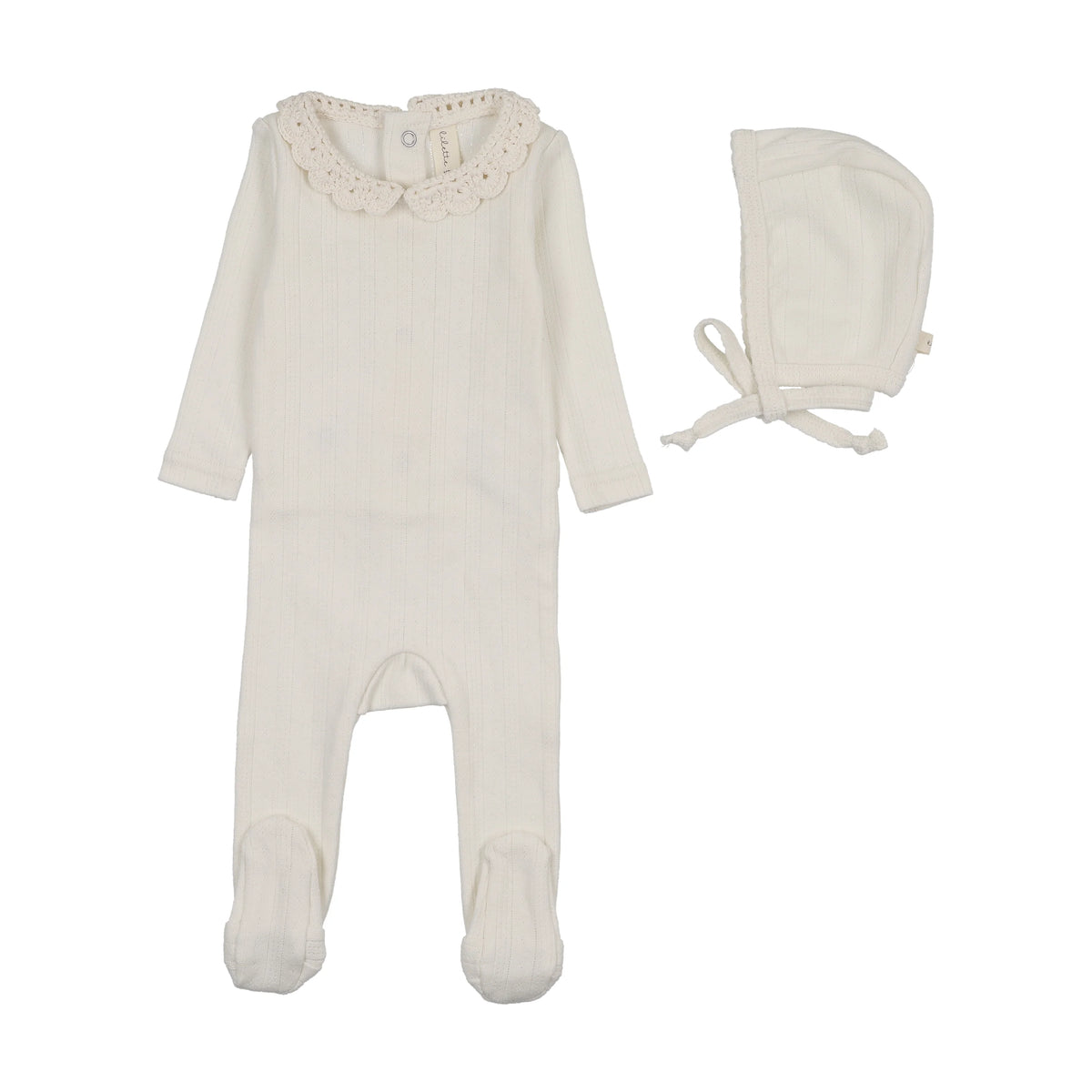 Lilette Crochet Collar Footie/Bonnet