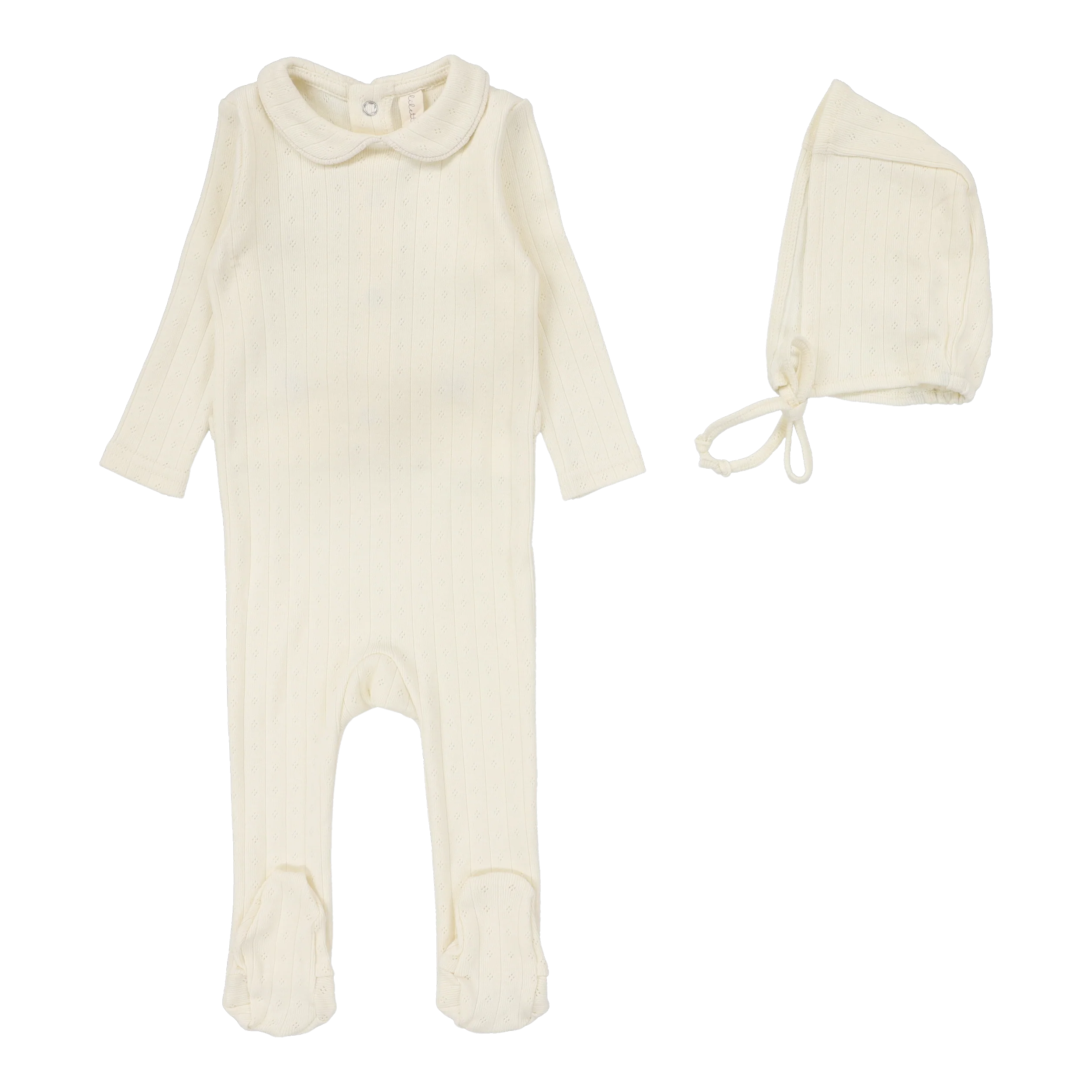 Lilette Fine Pointelle Collar Footie & Bonnet