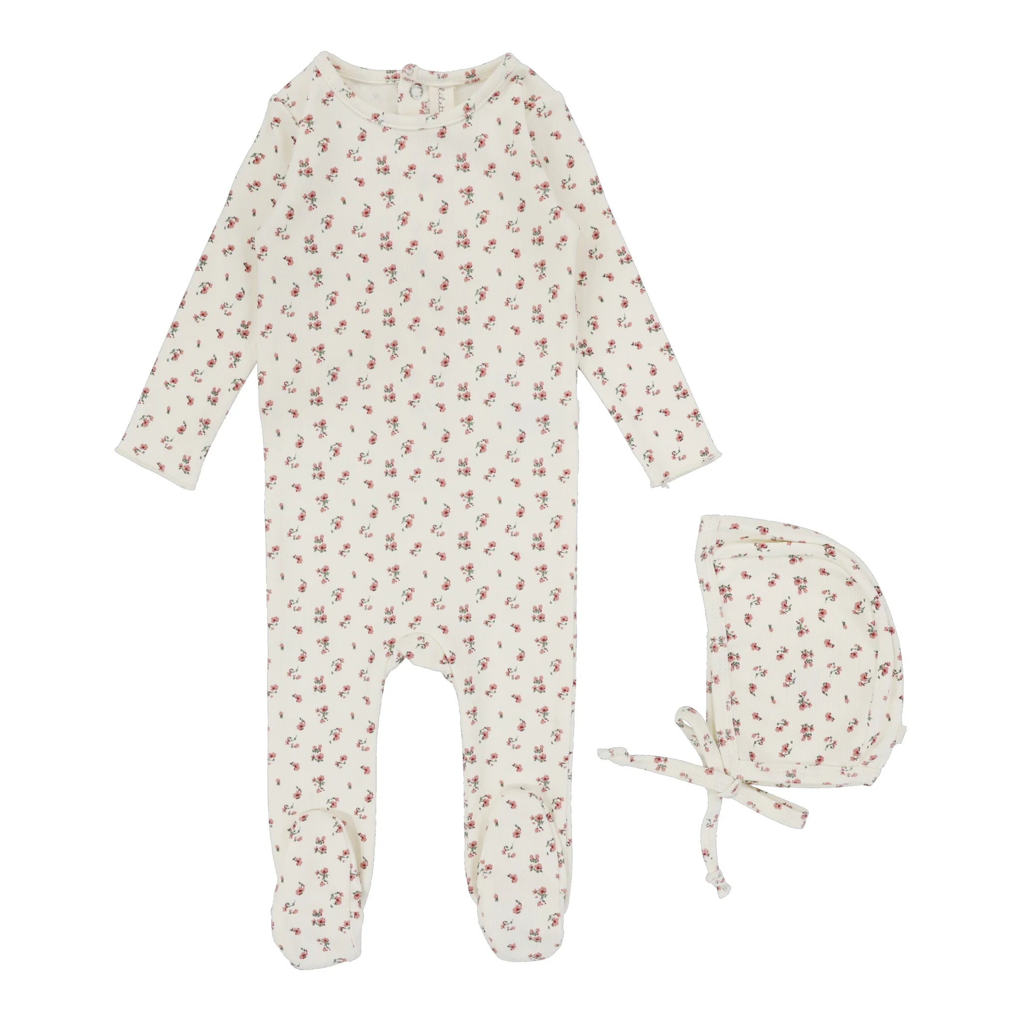 Lilette Vintage Floral Footie & Beanie- Cream