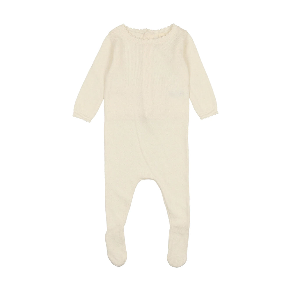 Lil Legs Dotted Knit Cream- Footie & Cardigan