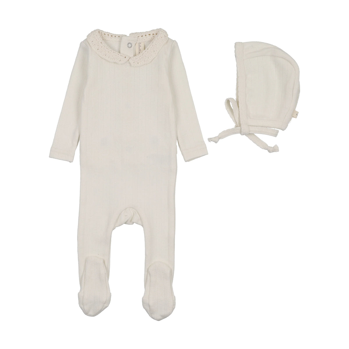 Lilette Crochet Collar Footie/Bonnet