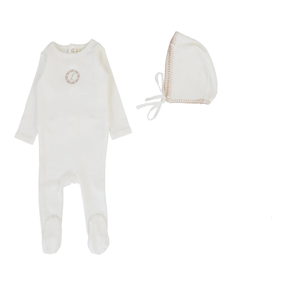 Lilette Cotton Footie and Velour Hat Set