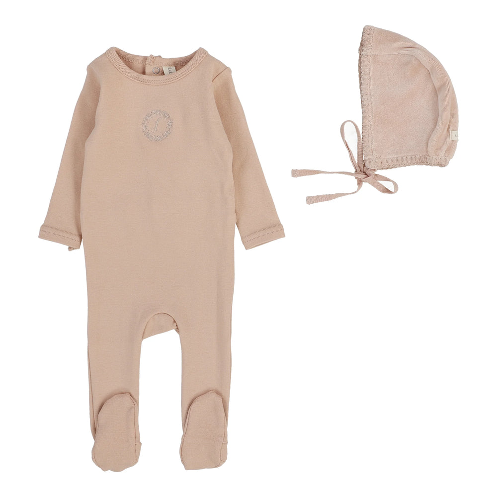 Lilette Cotton Footie and Velour Hat Set
