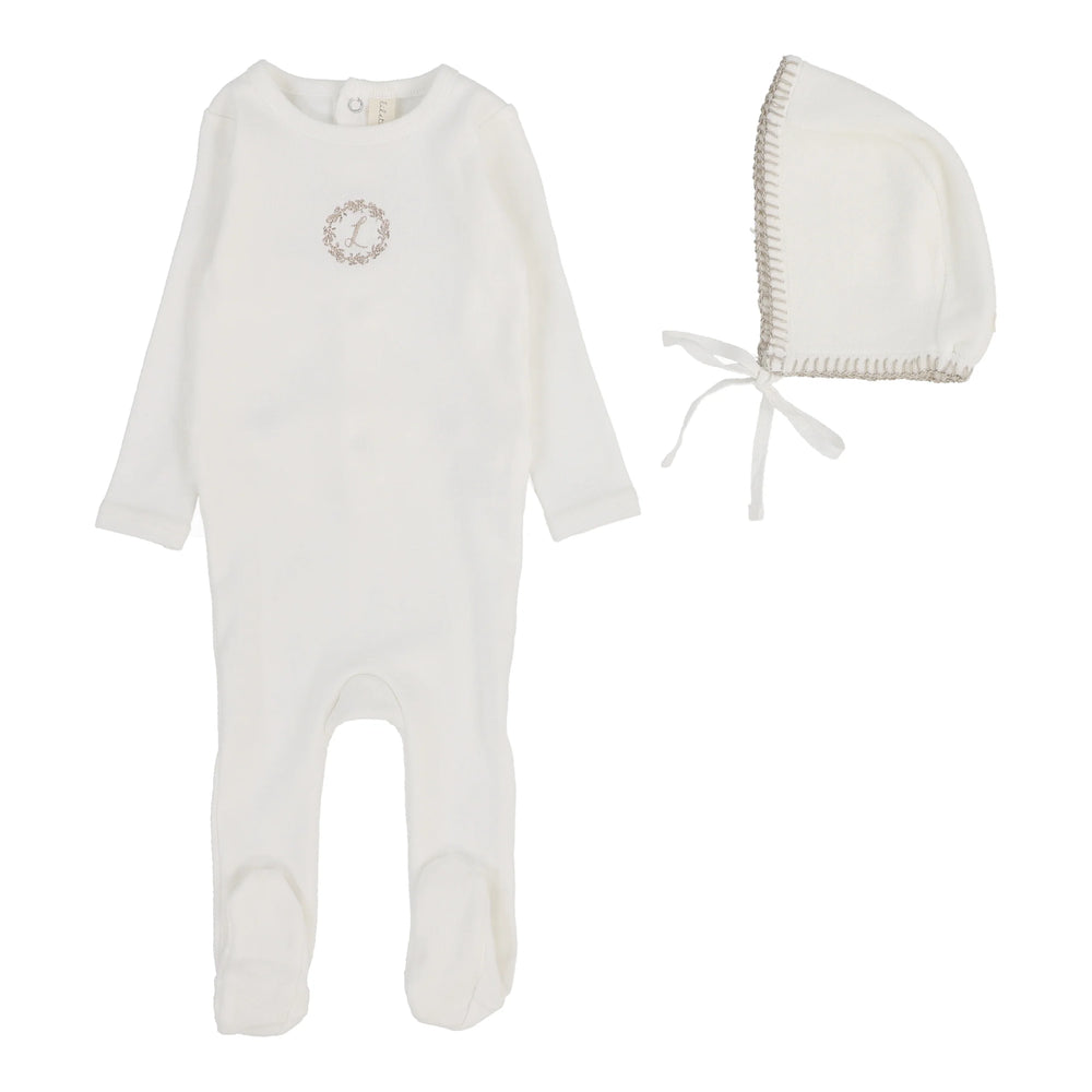 Lilette Cotton Footie and Velour Hat Set