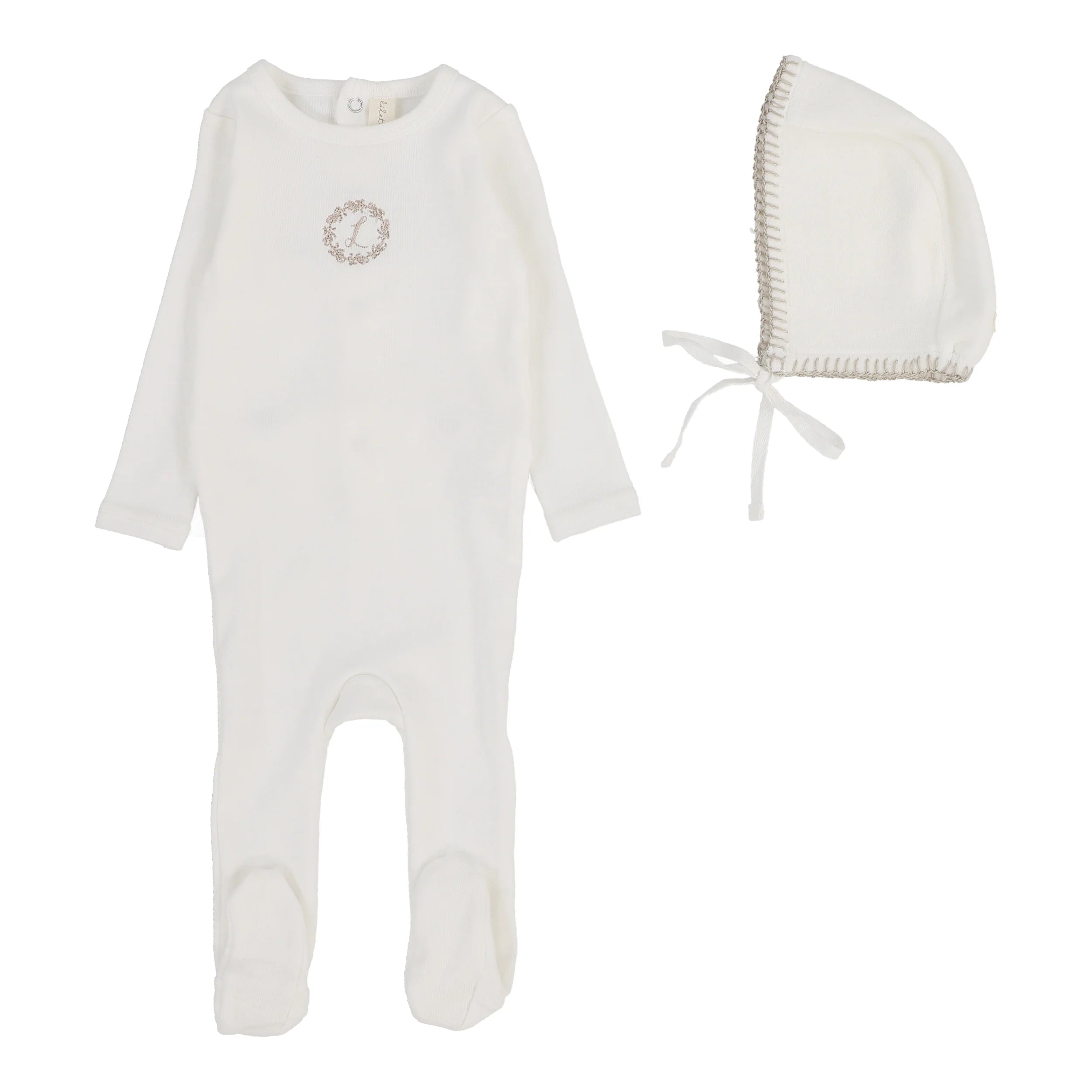 Lilette Cotton Footie and Velour Hat Set