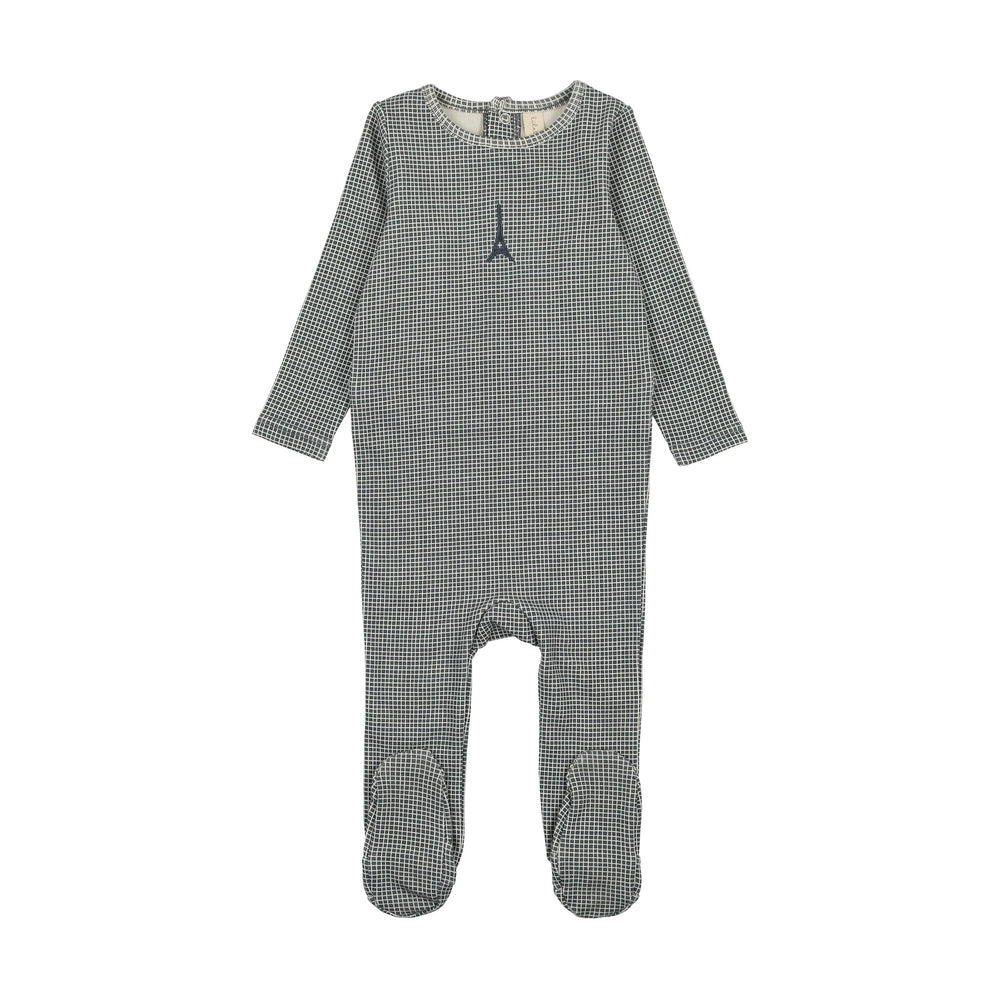 Lilette Dark Blue Gingham Print Footie