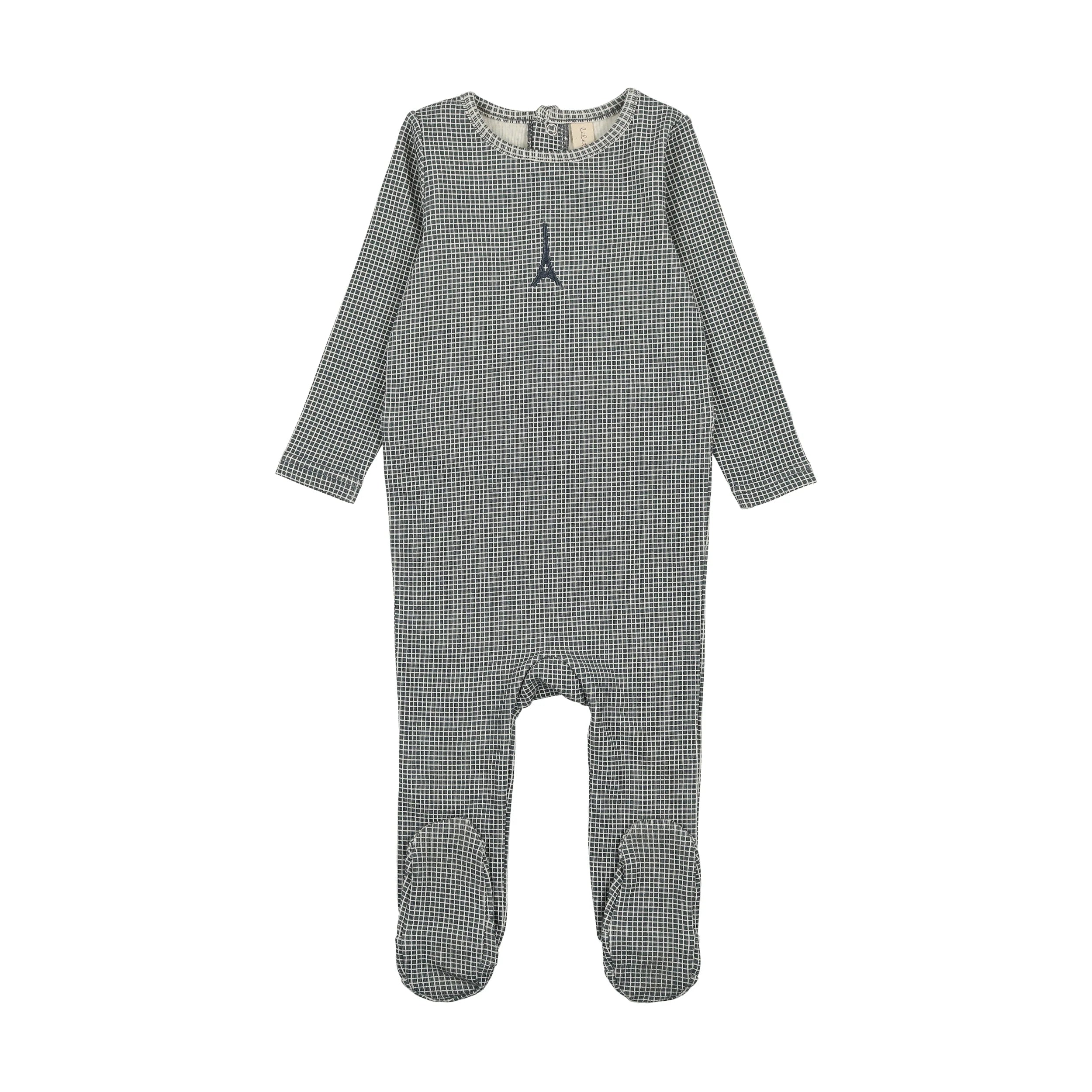 Lilette Dark Blue Gingham Print Footie