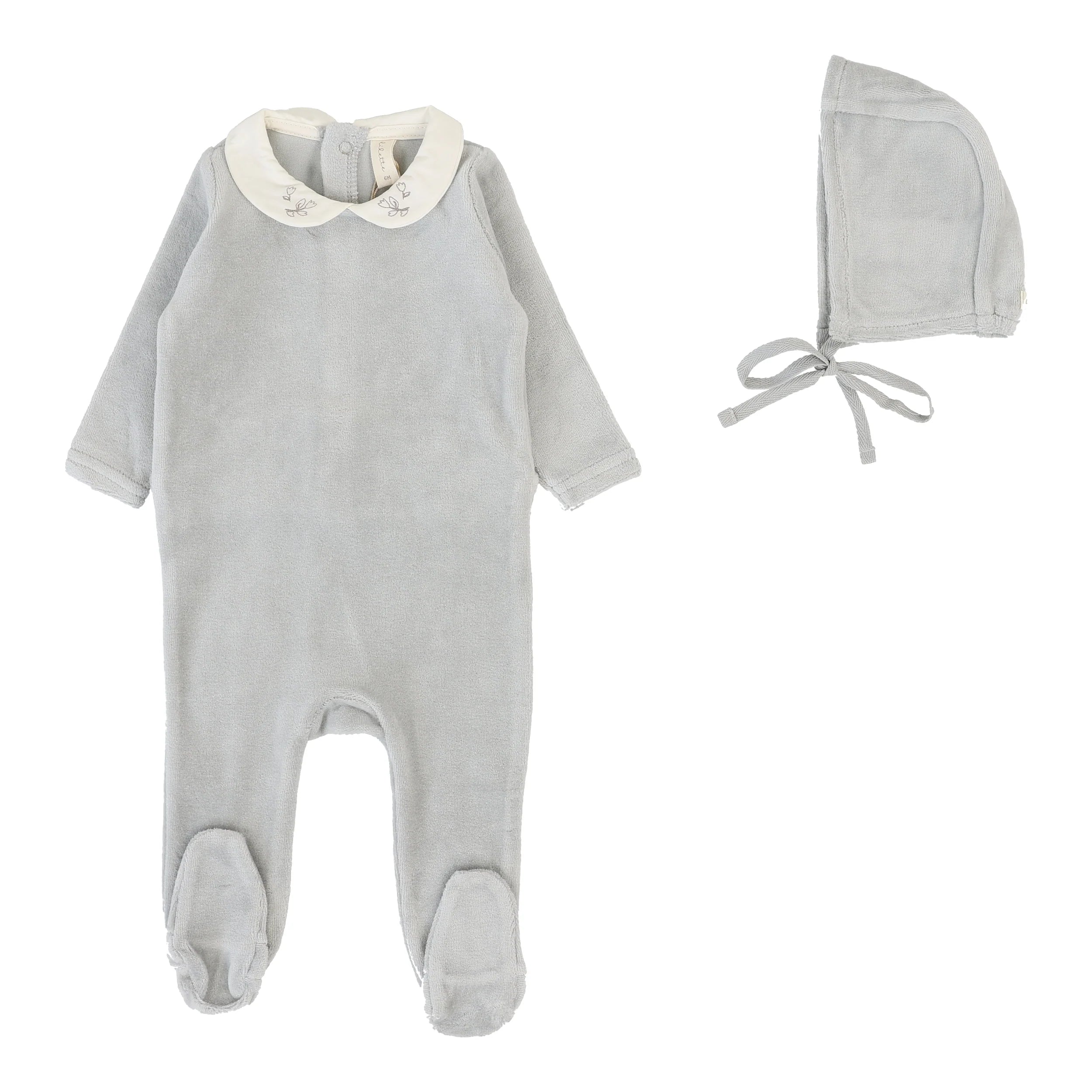 Lilette Velour Collar Footie & Bonnet