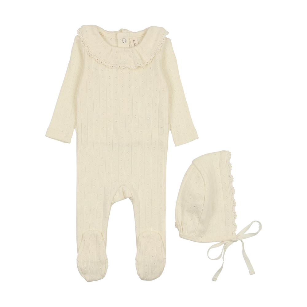 Lilette Fine Pointelle Collar Footie & Bonnet