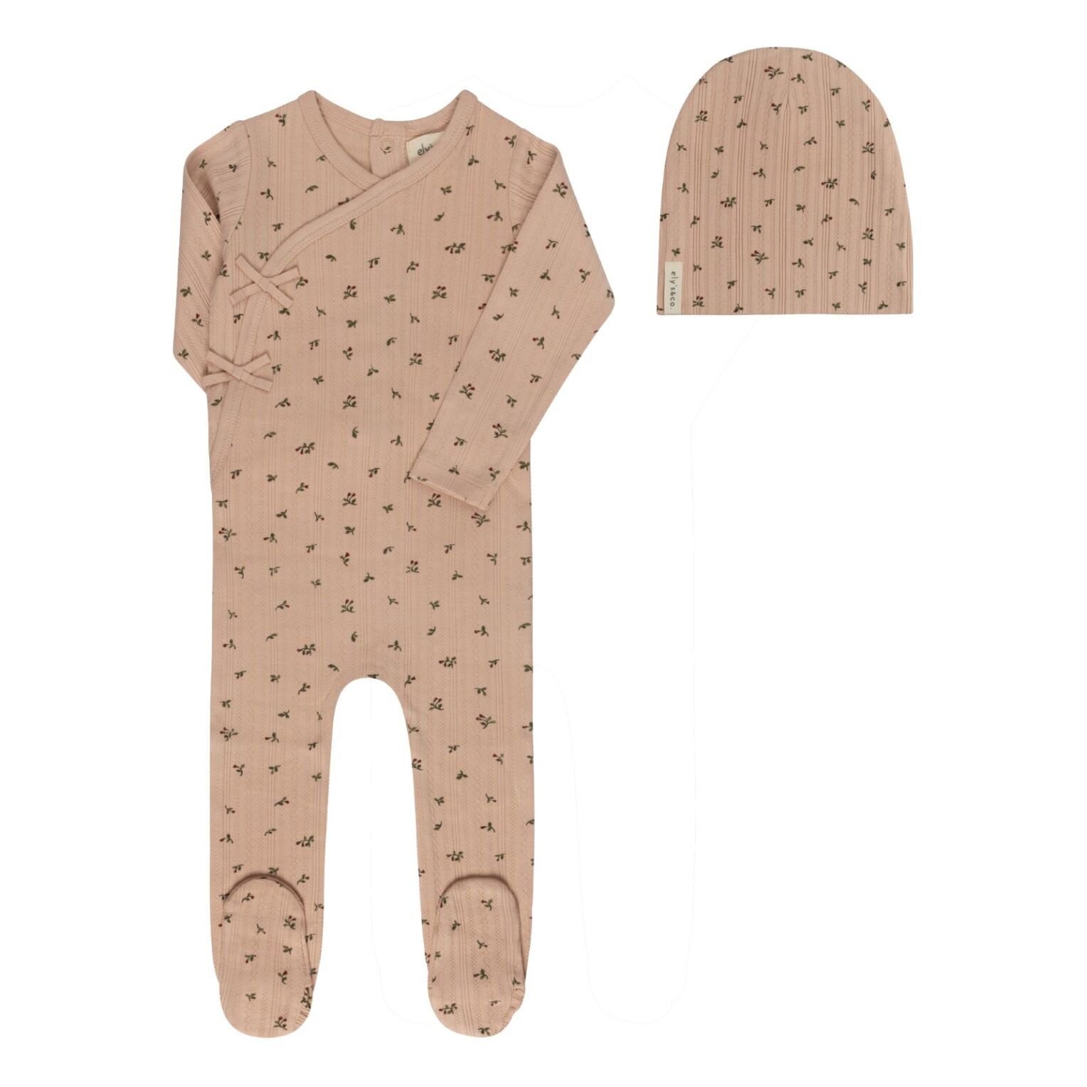 Ely's & Co Floral Pointelle Footie & Beanie