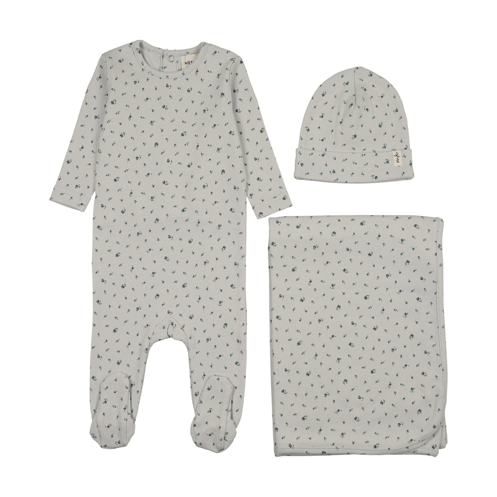 Mema Knits Floral Print Snap Back Layette Set