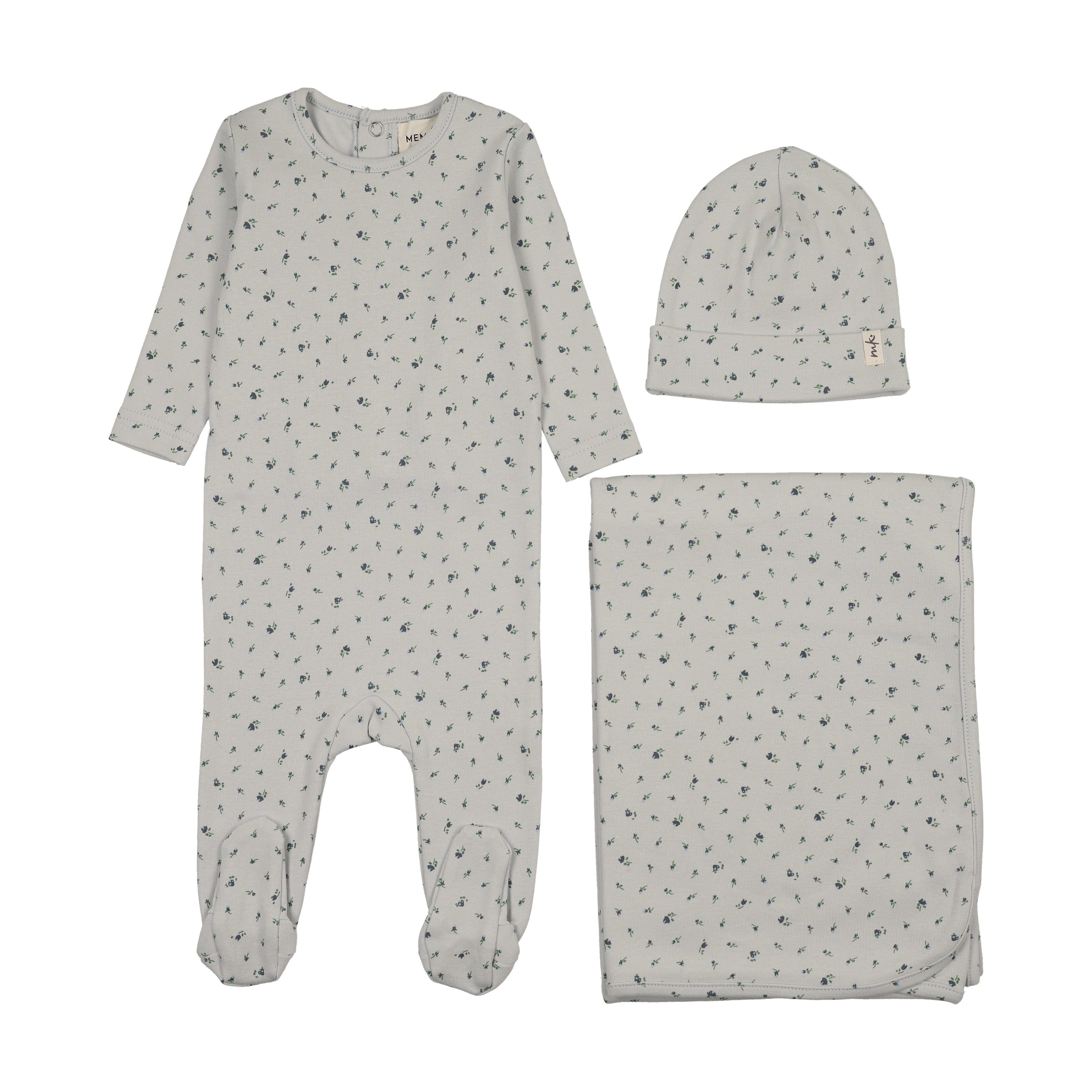 Mema Knits Floral Print Snap Back Layette Set