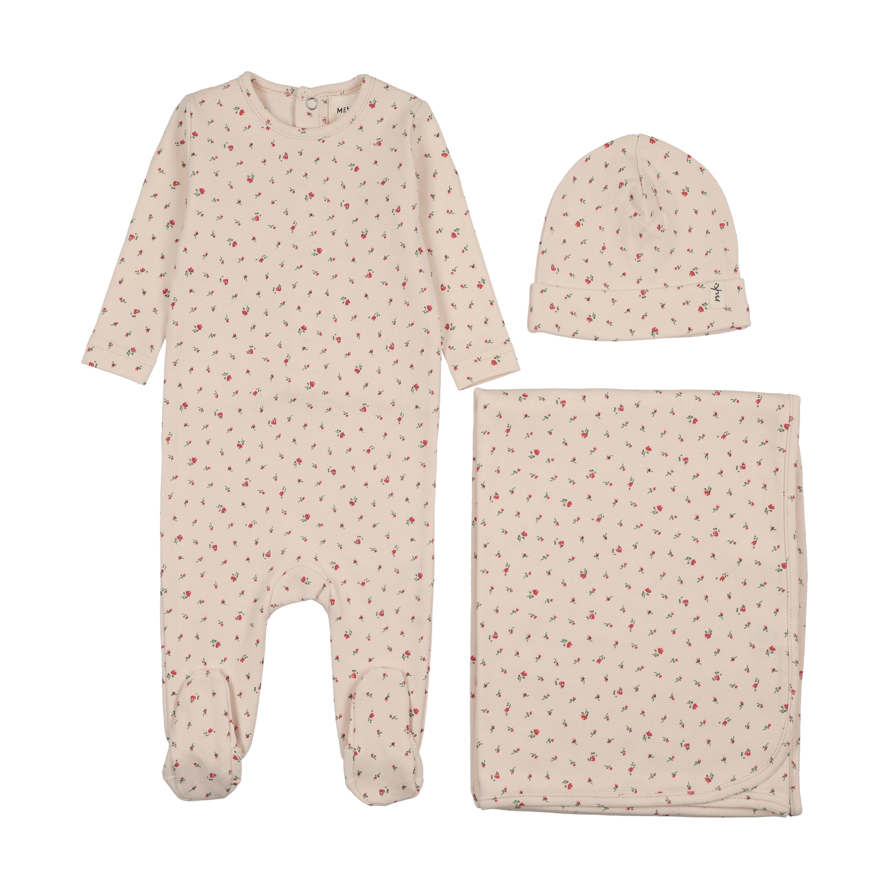 Mema Knits Floral Print Snap Back Layette Set