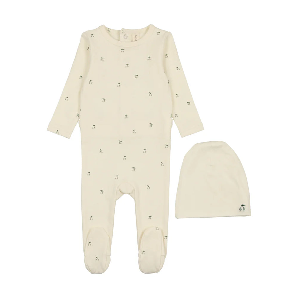 Mint Scattered Cherry Footie & Beanie