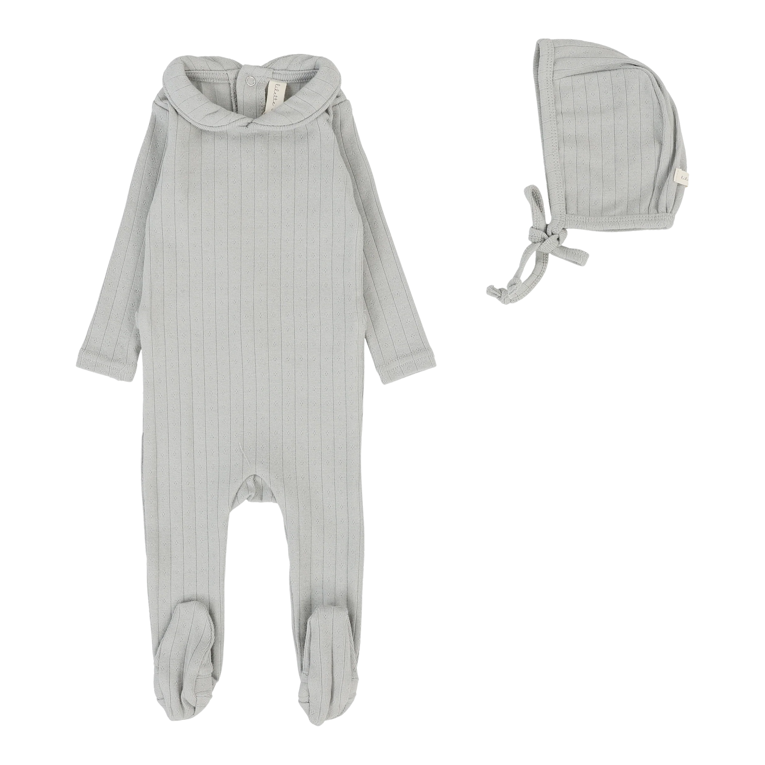 Lilette Fine Pointelle Collar Footie & Bonnet