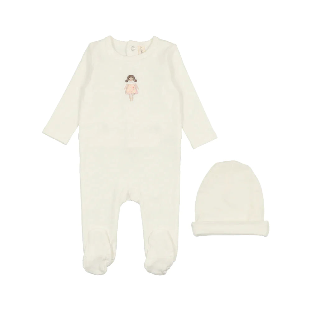 Lilette Embroidered White Doll- Footie & Beanie