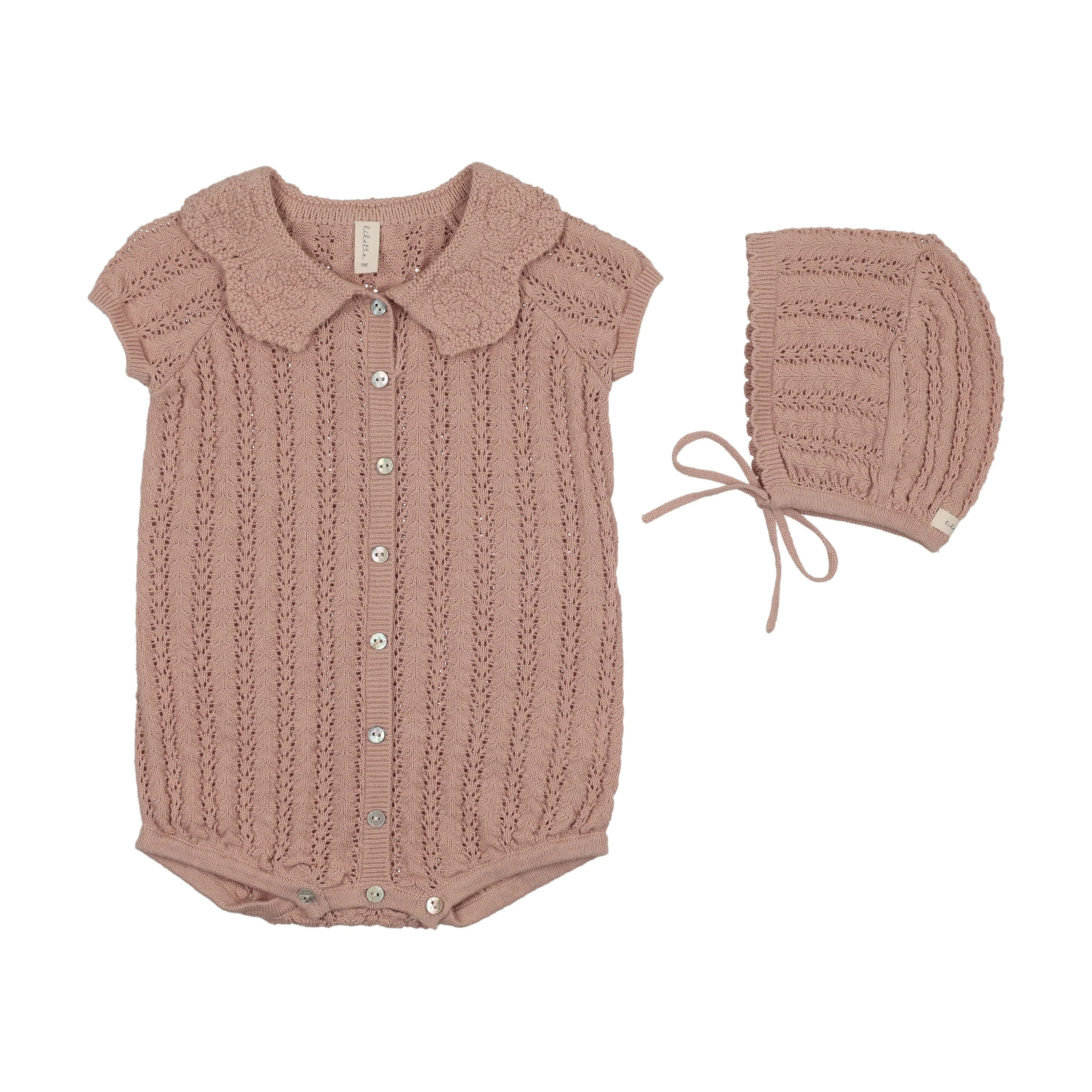 Lilette Crochet Knit Romper & Bonnet