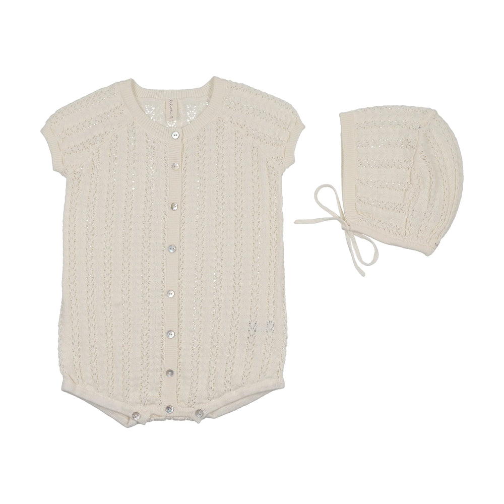 Lilette Crochet Knit Romper & Bonnet