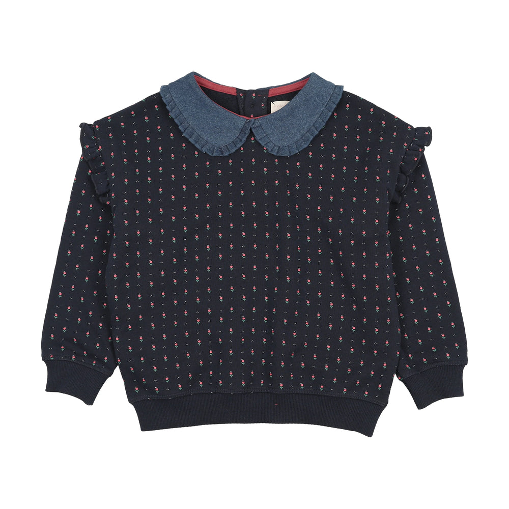 Lil Legs Sweet Campaign Denim Ruffle Collar Sweatshirt