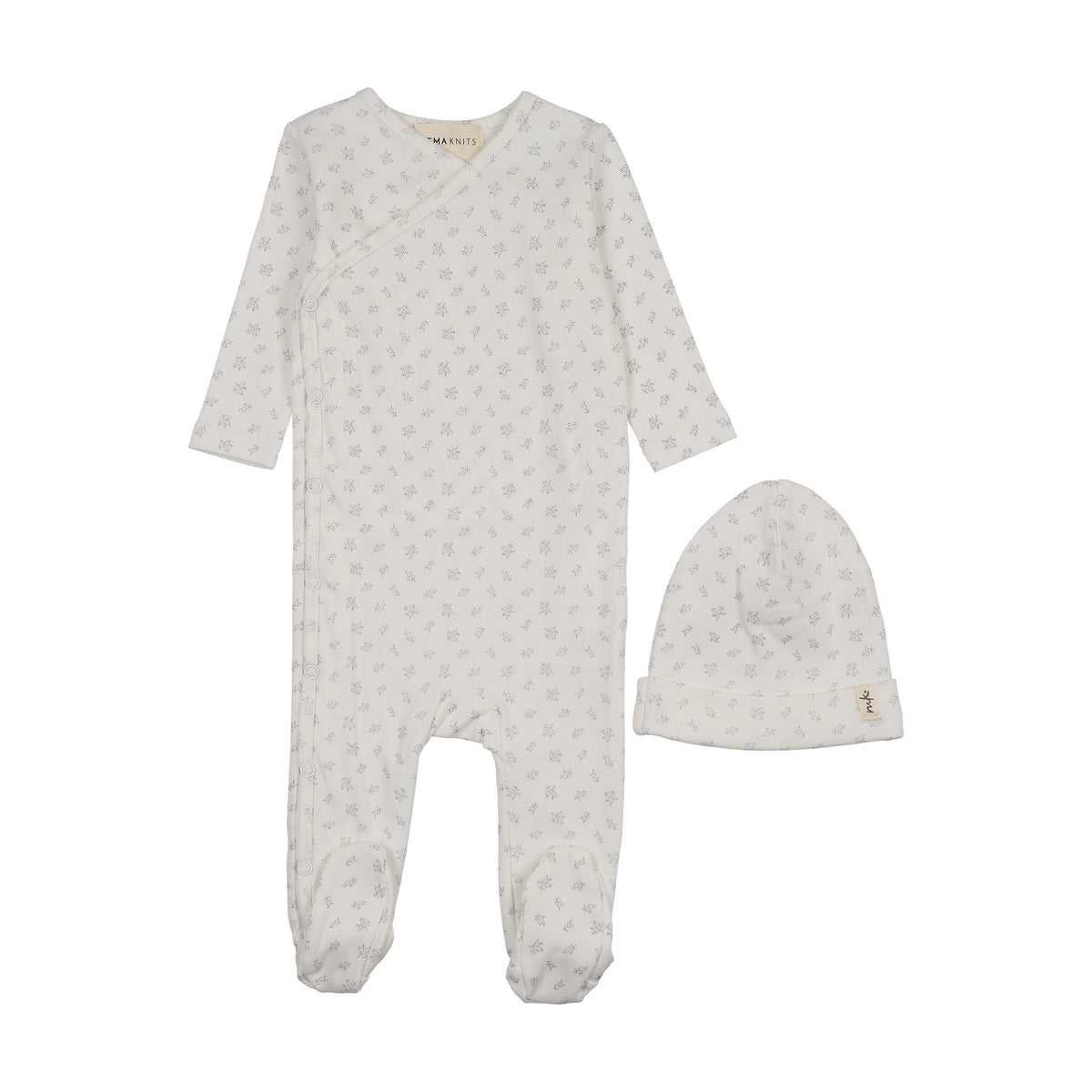 Pre-Order Mema Knits Floral Printed Side Snap Footie/Beanie