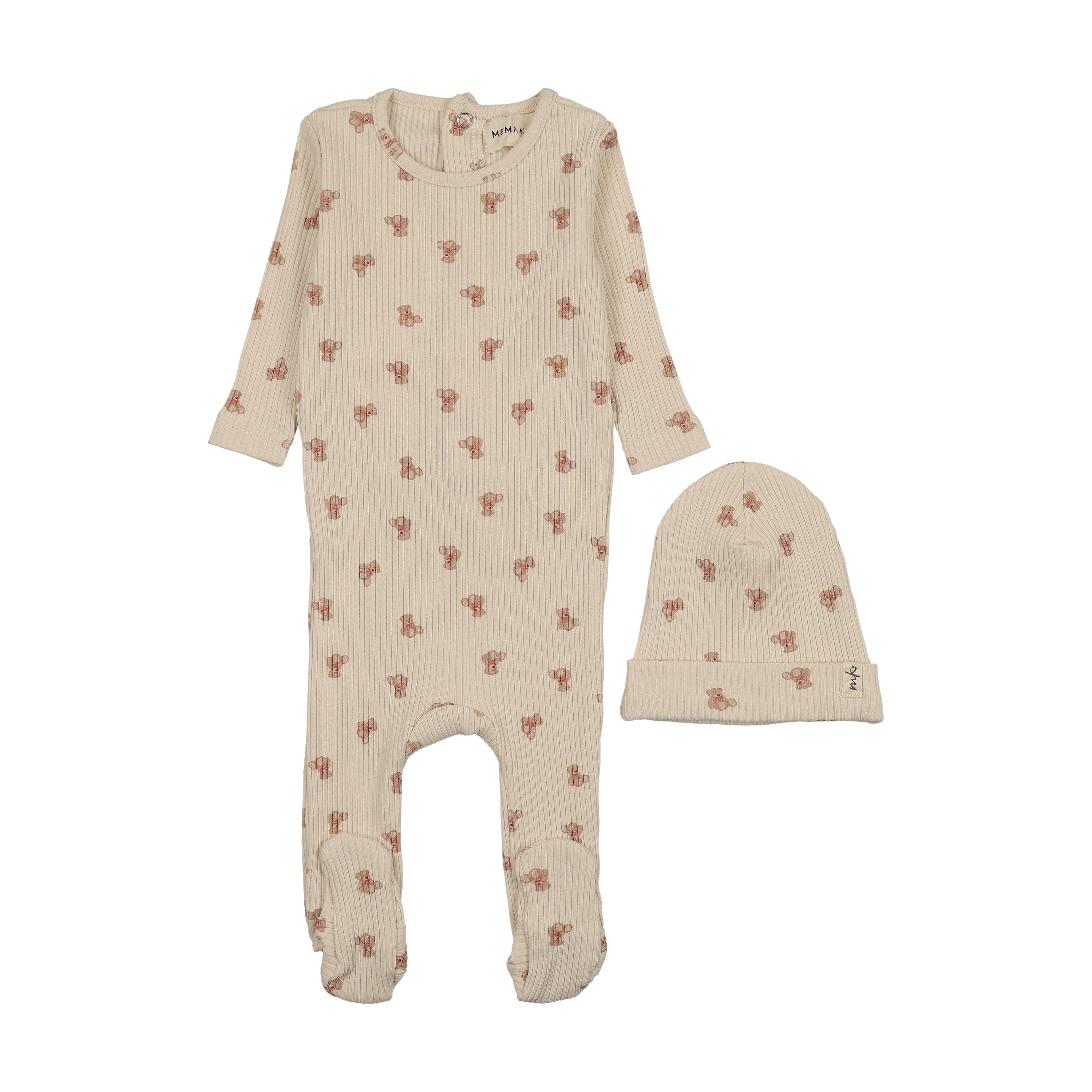 Pre-Order Mema Knits Bear Print Footie/Beanie