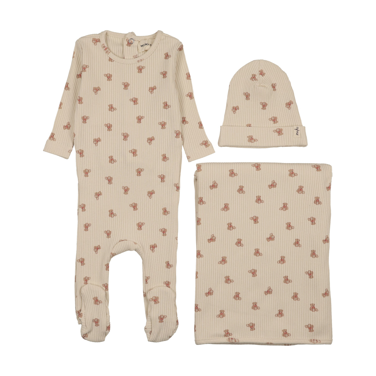 Pre-Order Mema Knits Bear Print Layette Set
