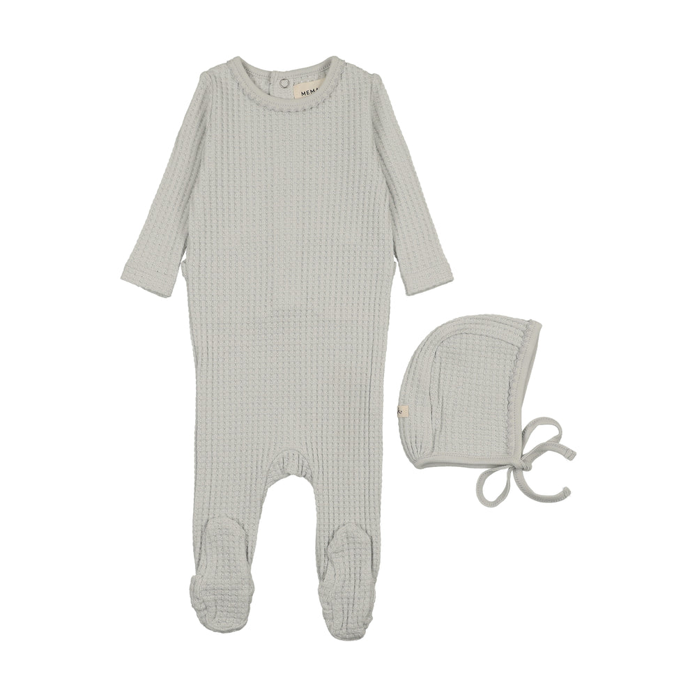 Mema Knits Honeycomb Waffle Trimmed Footie + Bonnet