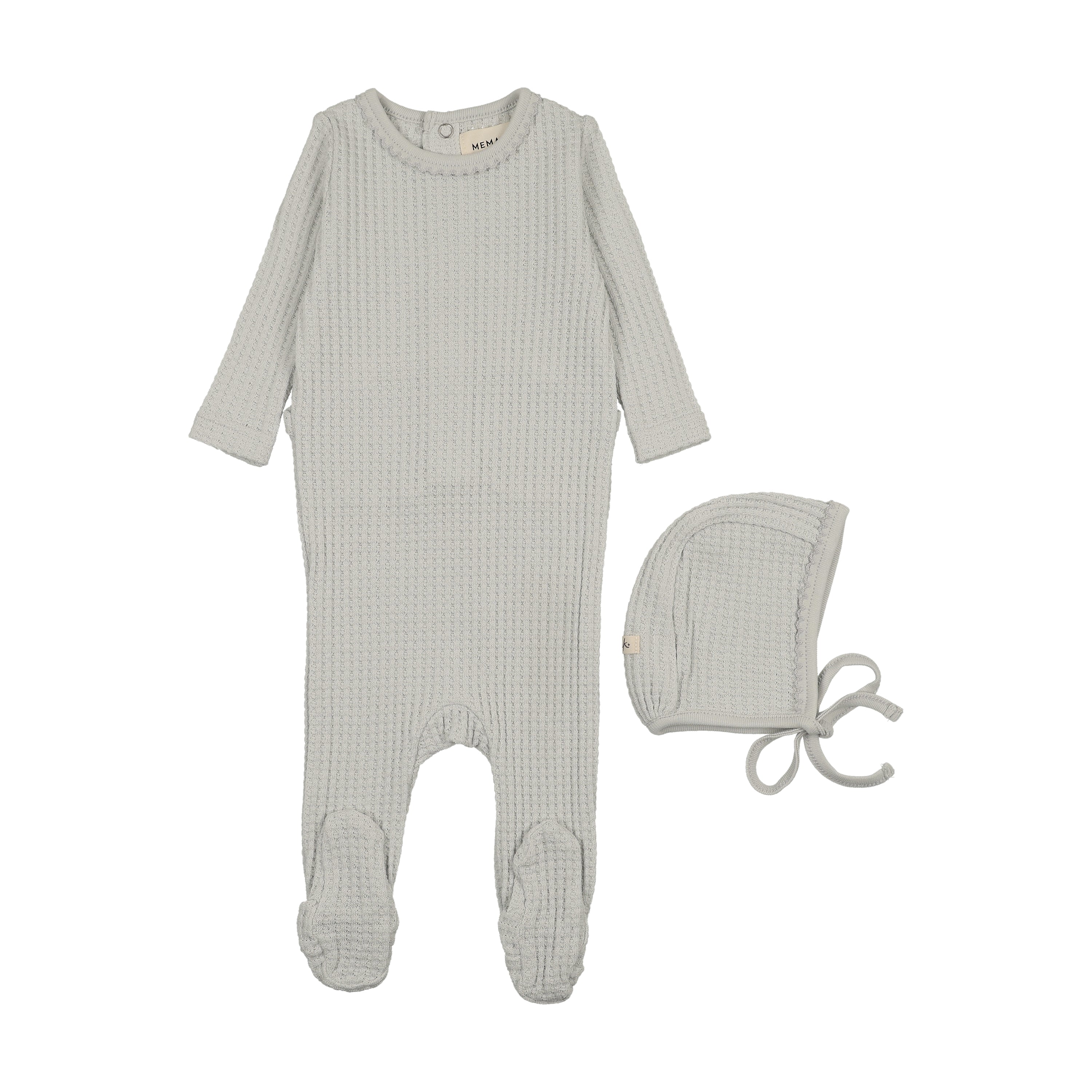 Pre-Order Mema Knits Honeycomb Waffle Trimmed Footie + Bonnet