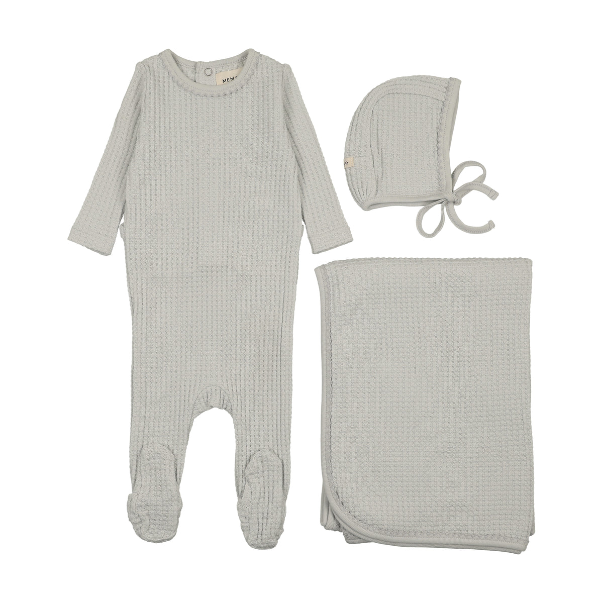 Pre-Order Mema Knits Honeycomb Waffle Trimmed Layette Set