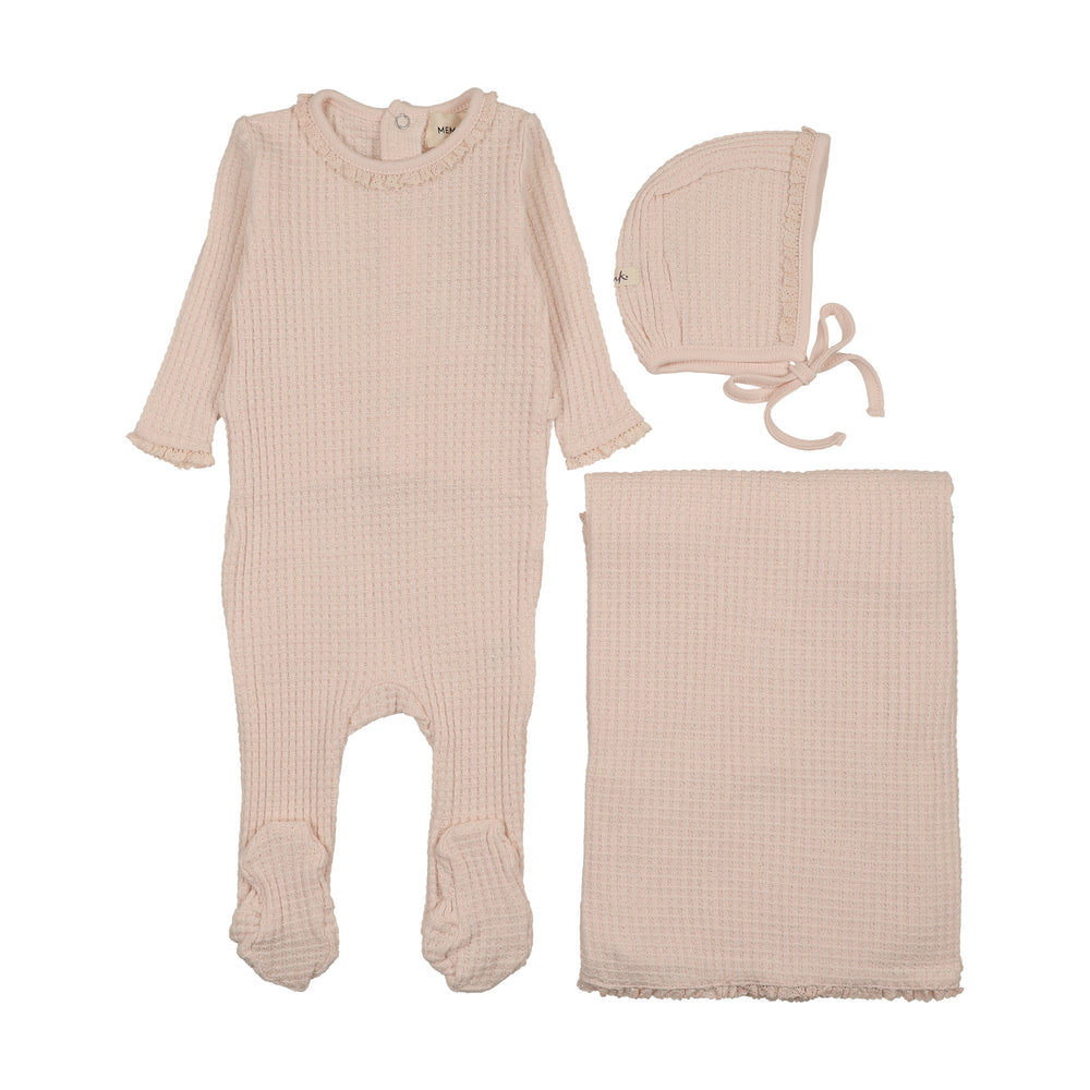 Mema Knits Honeycomb Waffle Trimmed Layette Set