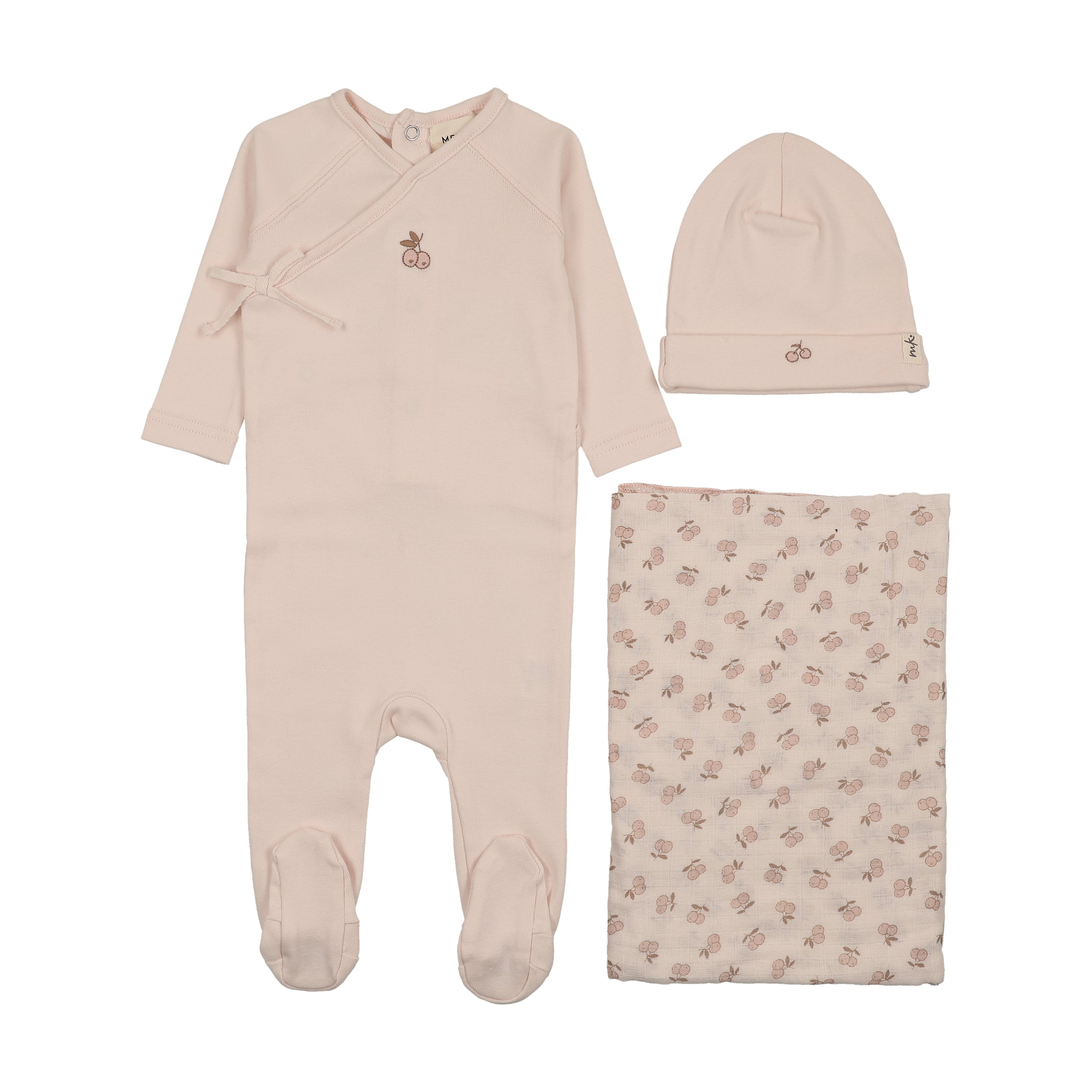 Pre-Order Mema Knits Cherry Print Mock Wrap Layette Set