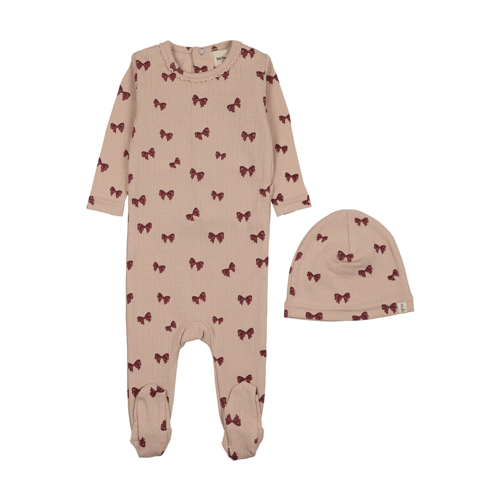 Mema Knits Bow Printed Footie/Beanie