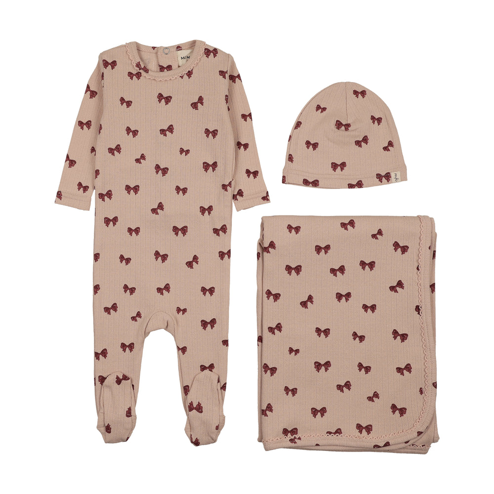 Mema Knits Bow Print Layette Set
