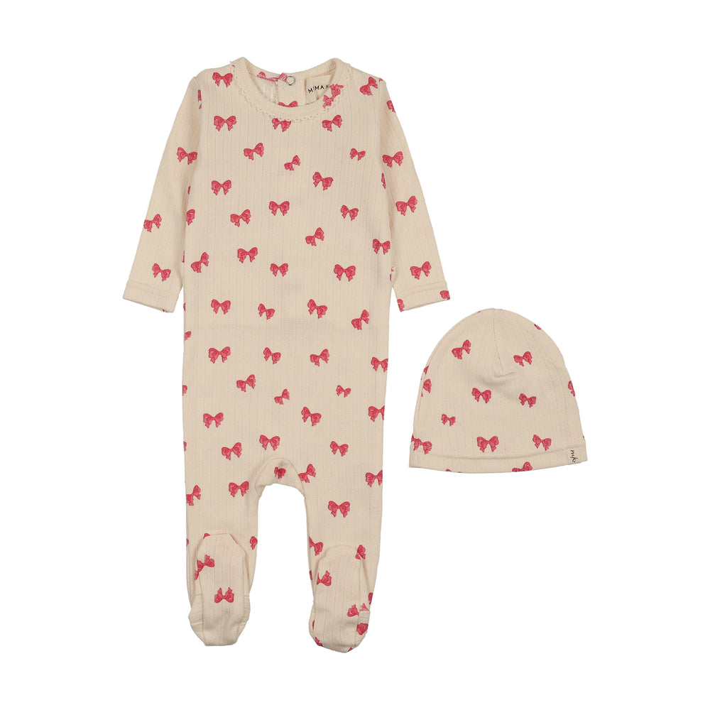 Mema Knits Bow Printed Footie/Beanie