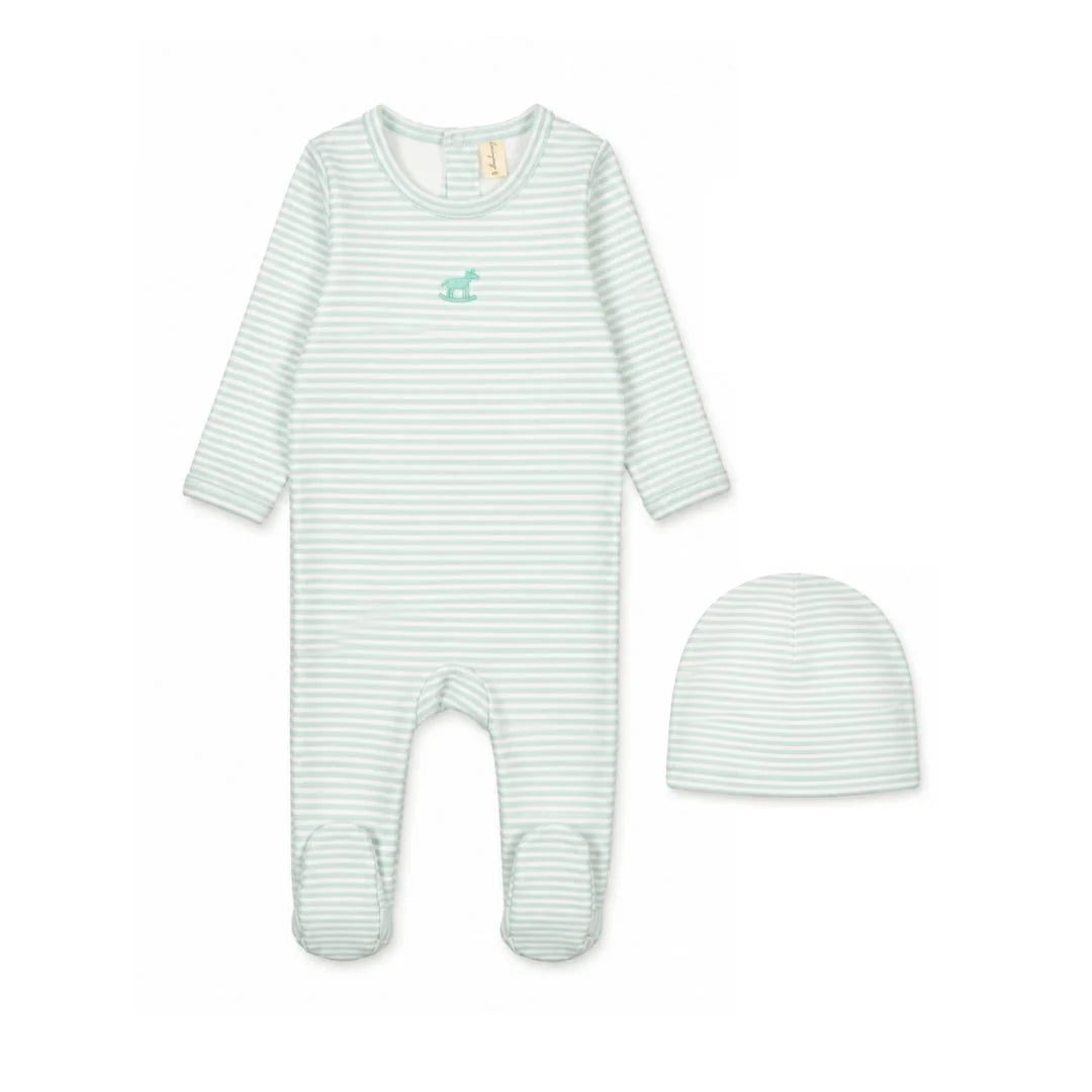 Pre-Order Bonjoy Striped Rocking Horse Footie/Beanie-Mint