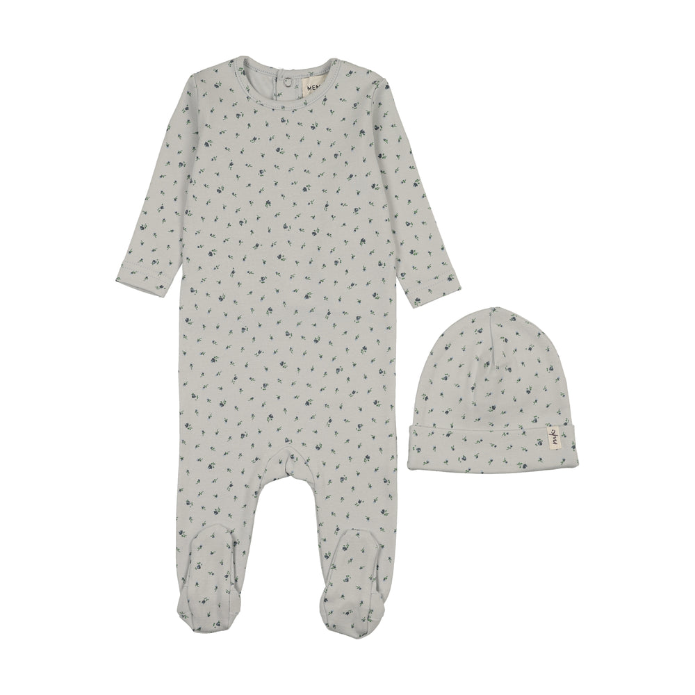 Mema Knits Floral Print Snap Back Footie & Beanie