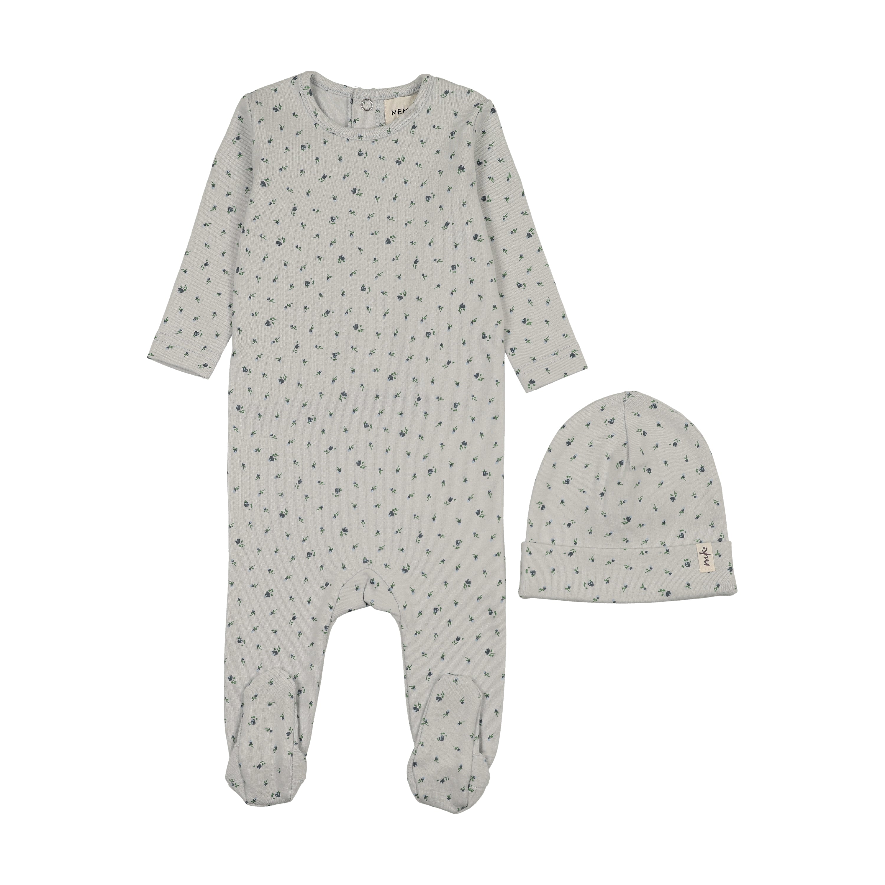 Mema Knits Floral Print Snap Back Footie & Beanie