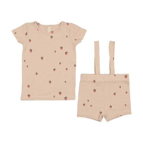 Lilette Embroidered Fruit Short Set-Peach/Strawberry
