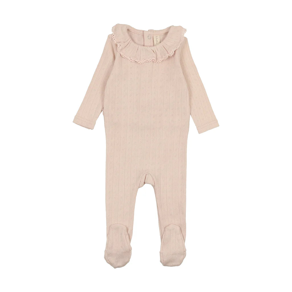 Lilette Fine Pointelle Ruffle Collar Footie- Petal