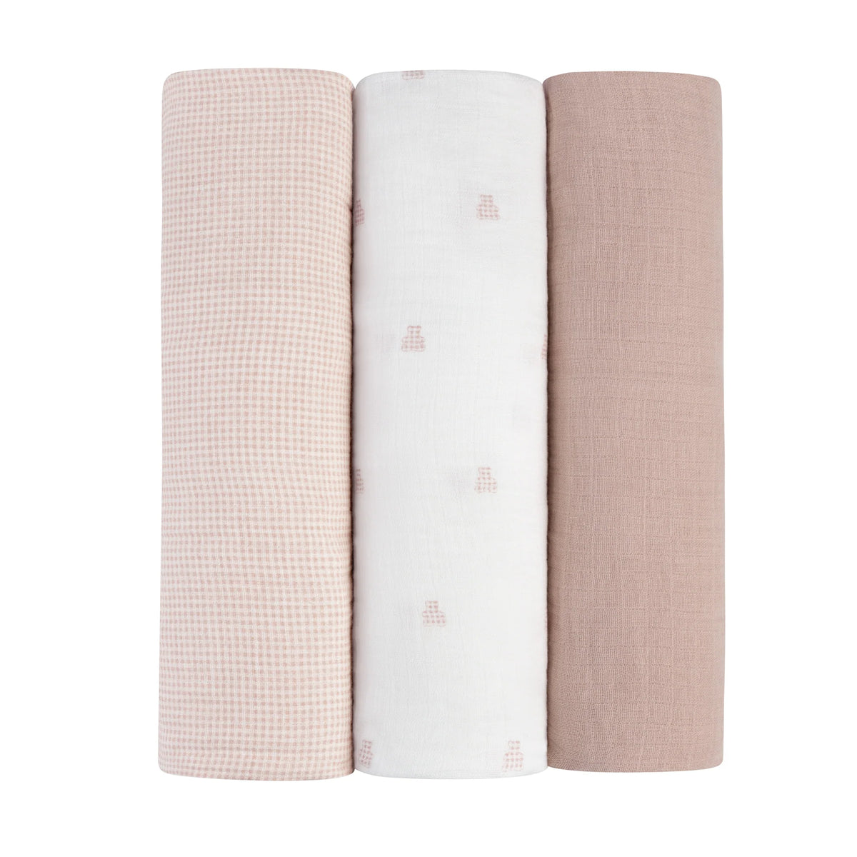 Ely's & Co 3 Pack Muslin Swaddle- Gingham Bear Collection