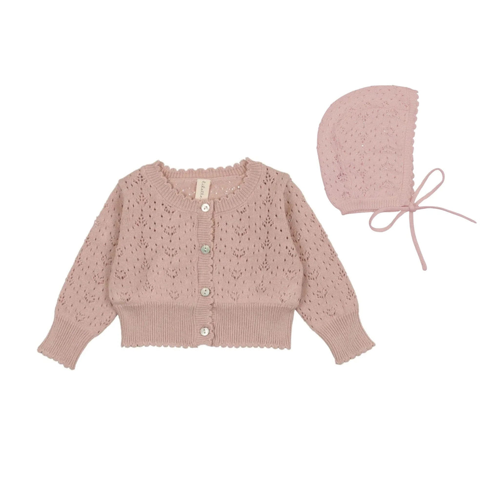 Lil Legs Heart Open Knit Pink- Cardigan & Bonnet