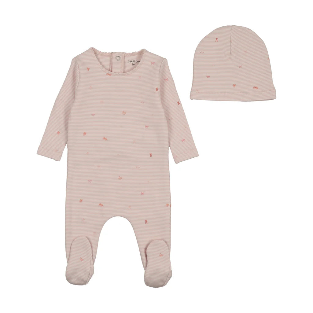 Bee & Dee Bow Print Footie & Beanie