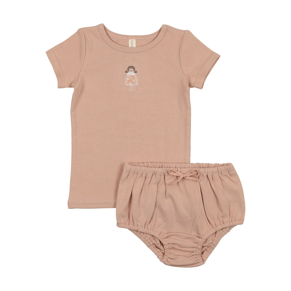 Lilette Embroidered Pink Doll- Bloomer Set