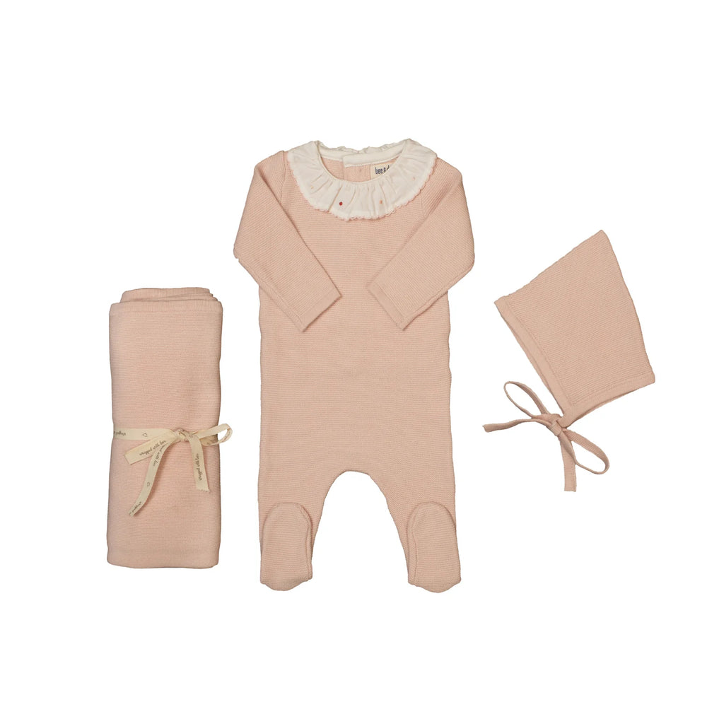 Knit Embroidered Dot Accent Full Set- Blush Pink