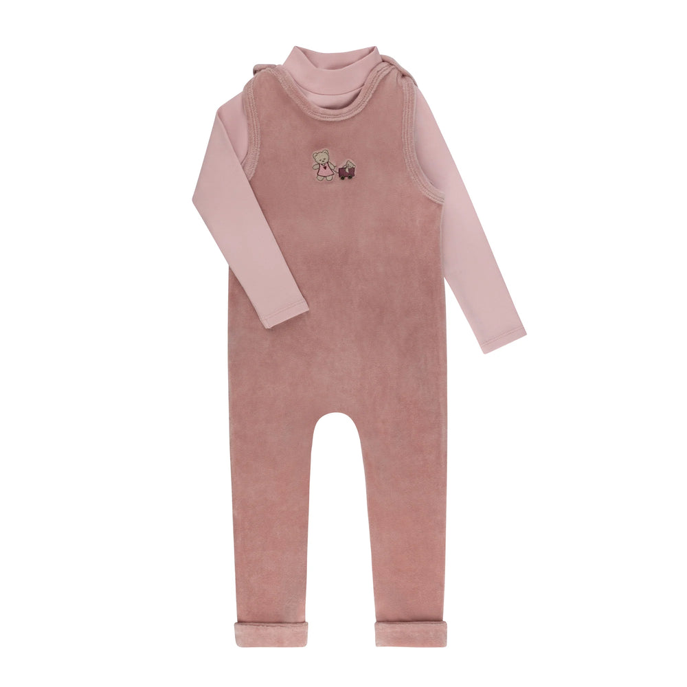 Ely's & Co Embroidered Bear Overalls Bodysuit