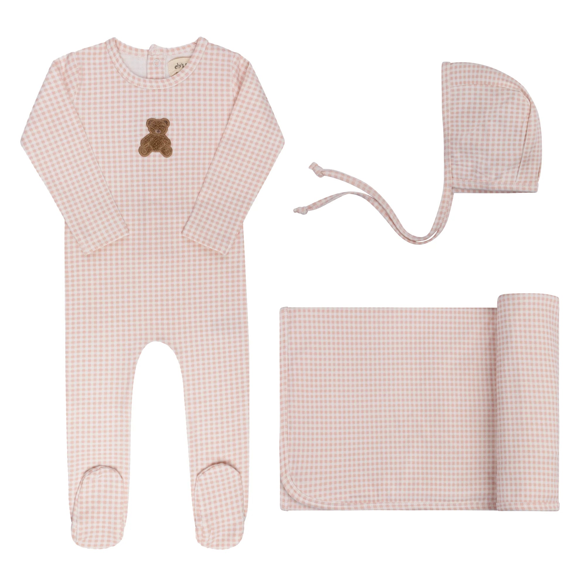 Ely's & Co Gingham Teddy Layette Set