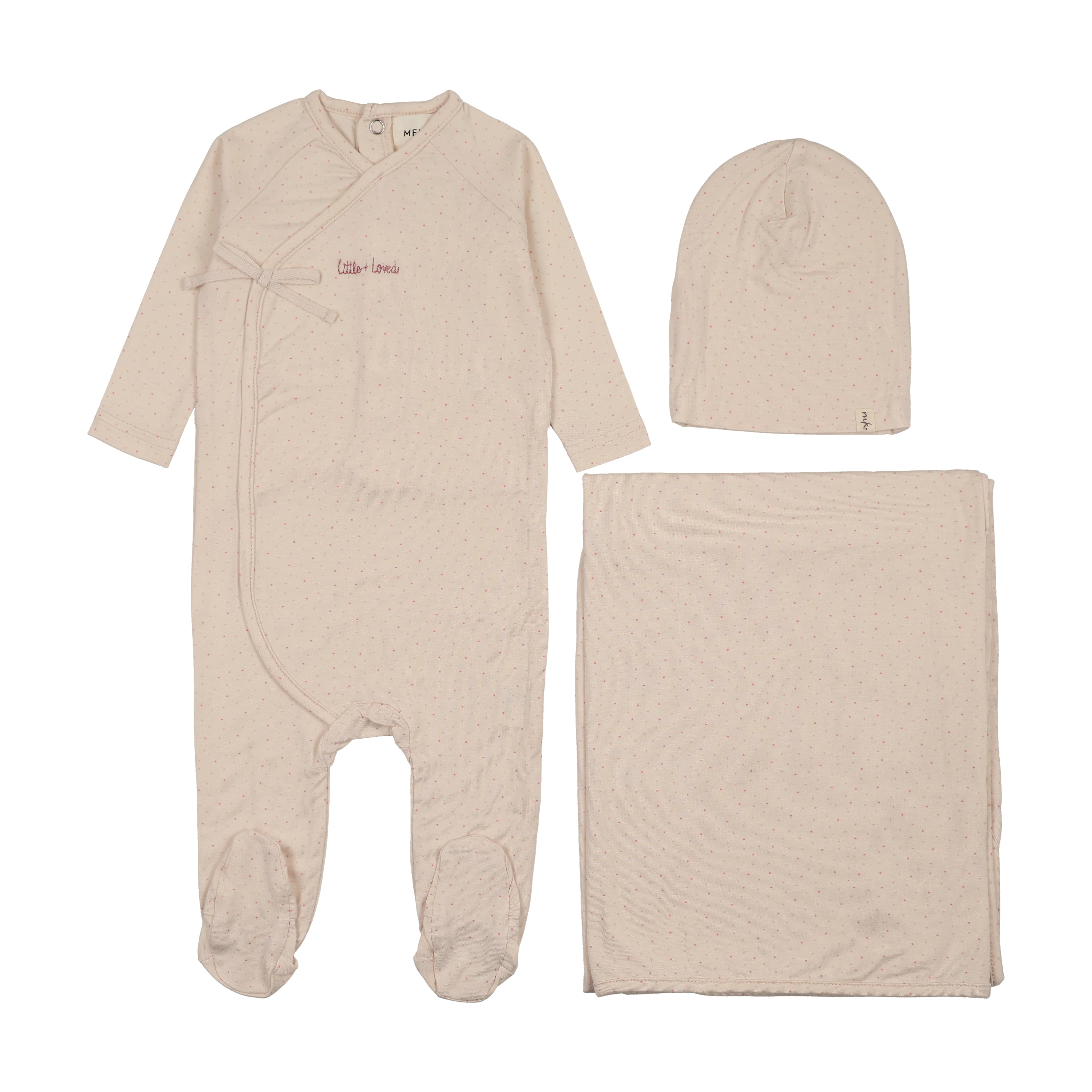 Mema Knits Mock Wrap Polka Dot Layette Set