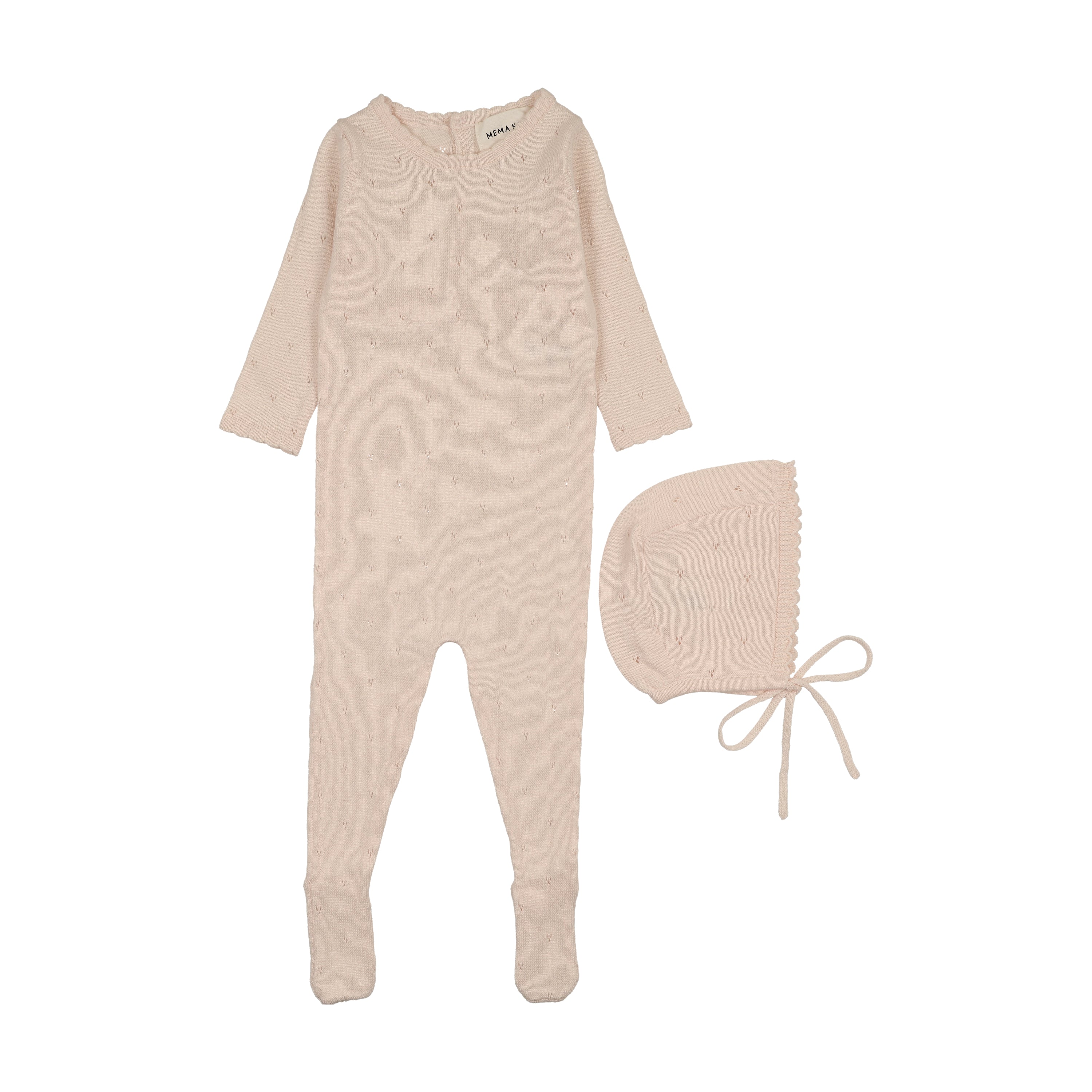 Mema Knits Pointelle Knit Footie & Bonnet