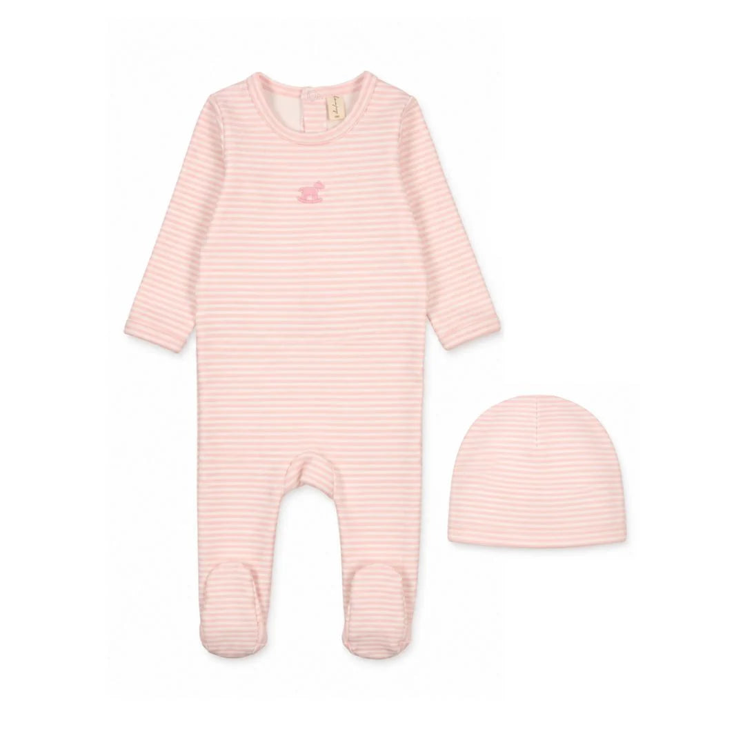 Pre-Order Bonjoy Striped Rocking Horse Footie/Beanie-Pink