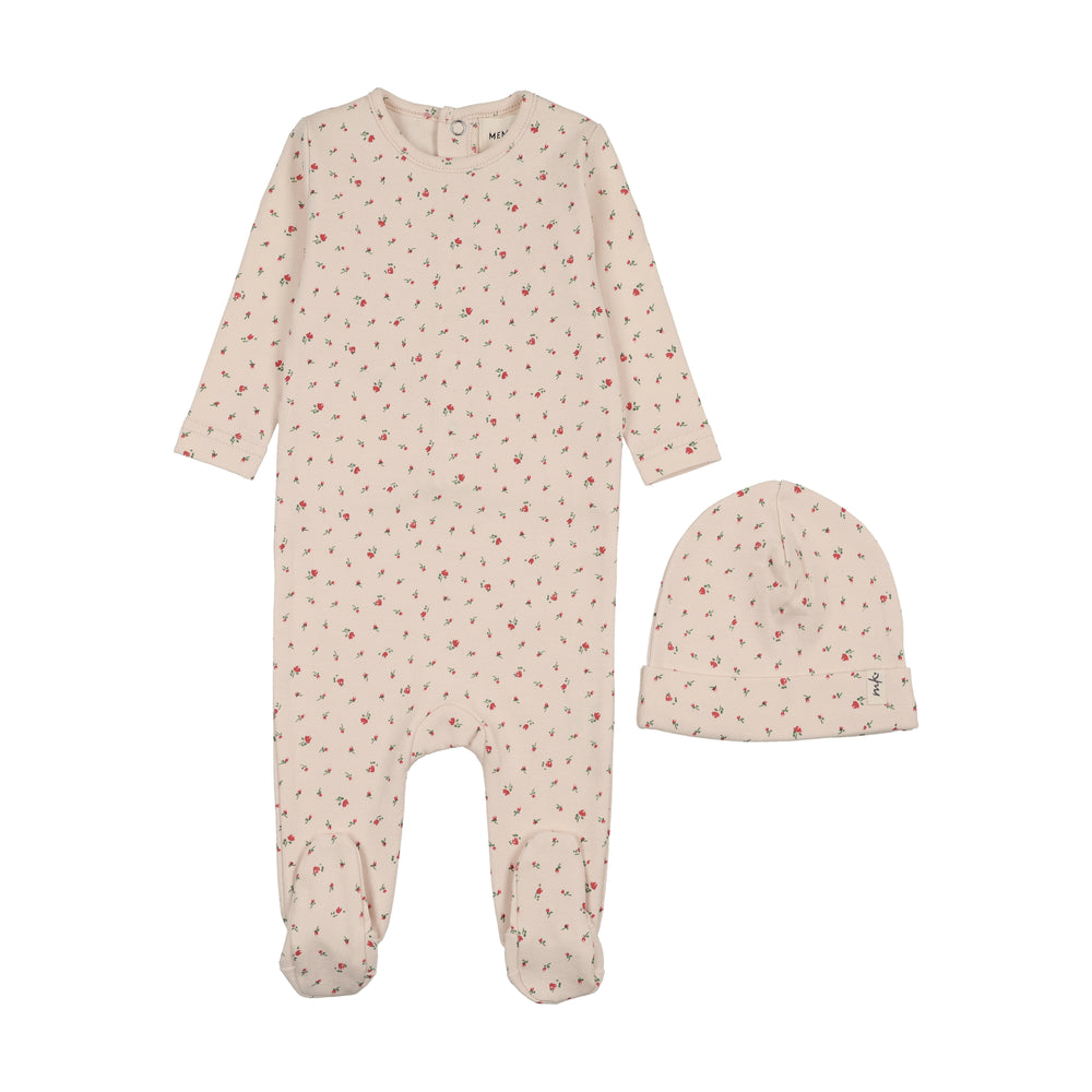 Mema Knits Floral Print Snap Back Footie & Beanie